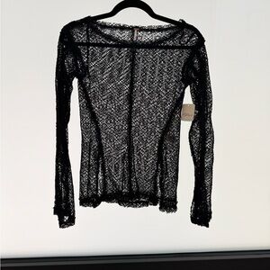 Free people black sheer lace shirt XS